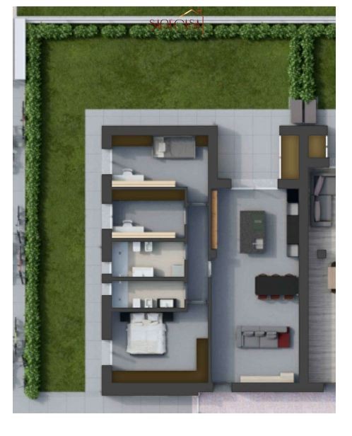 Appartamento con tre camere da letto e giardino